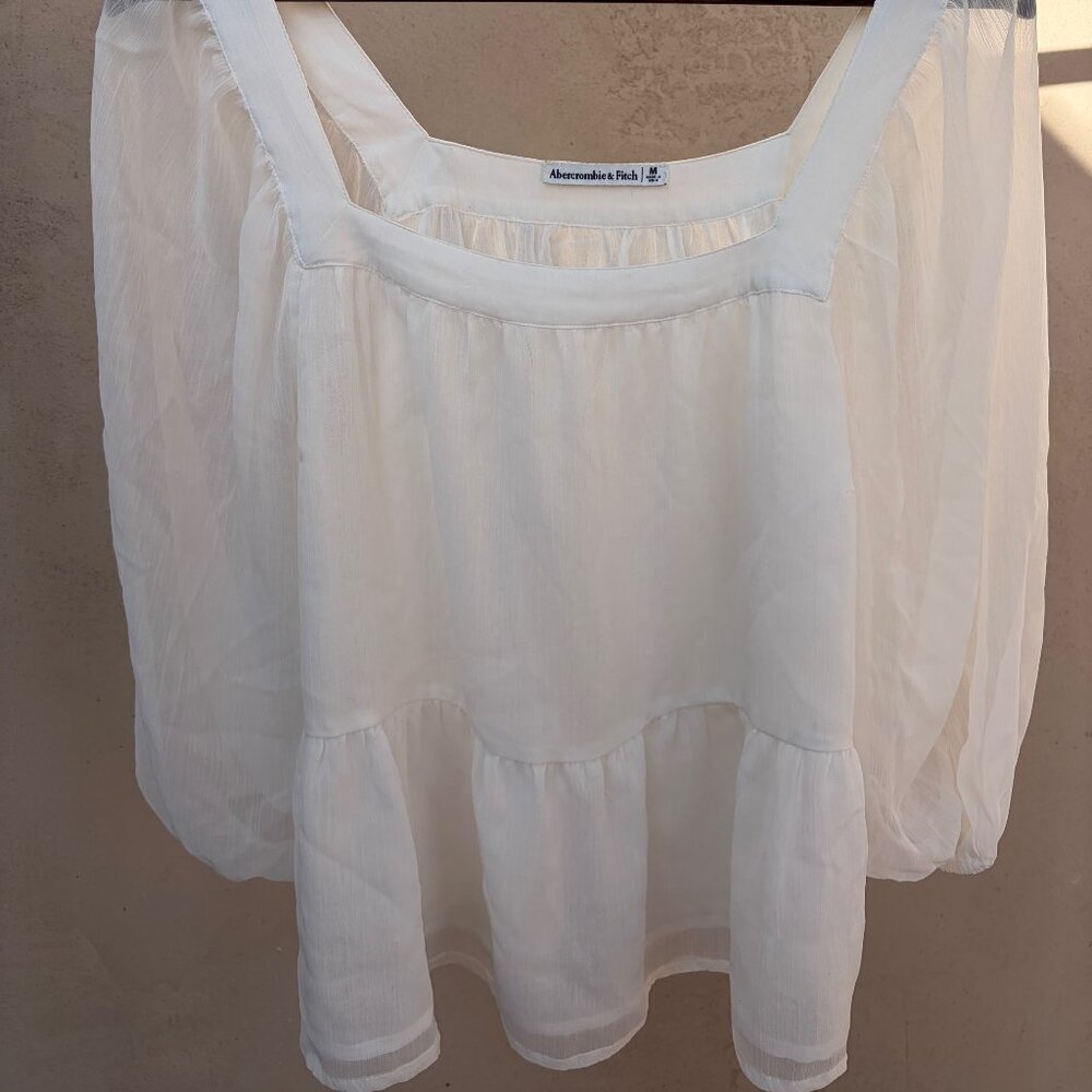 Abercrombie & Fitch - Crepe White Balloon Sleeve Blouse - Sz M